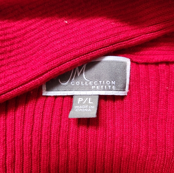 JM Collection Red Long Sleeve Open Front Cowl Neck Cardigan Petite Large Ribbed - Picture 3 of 7